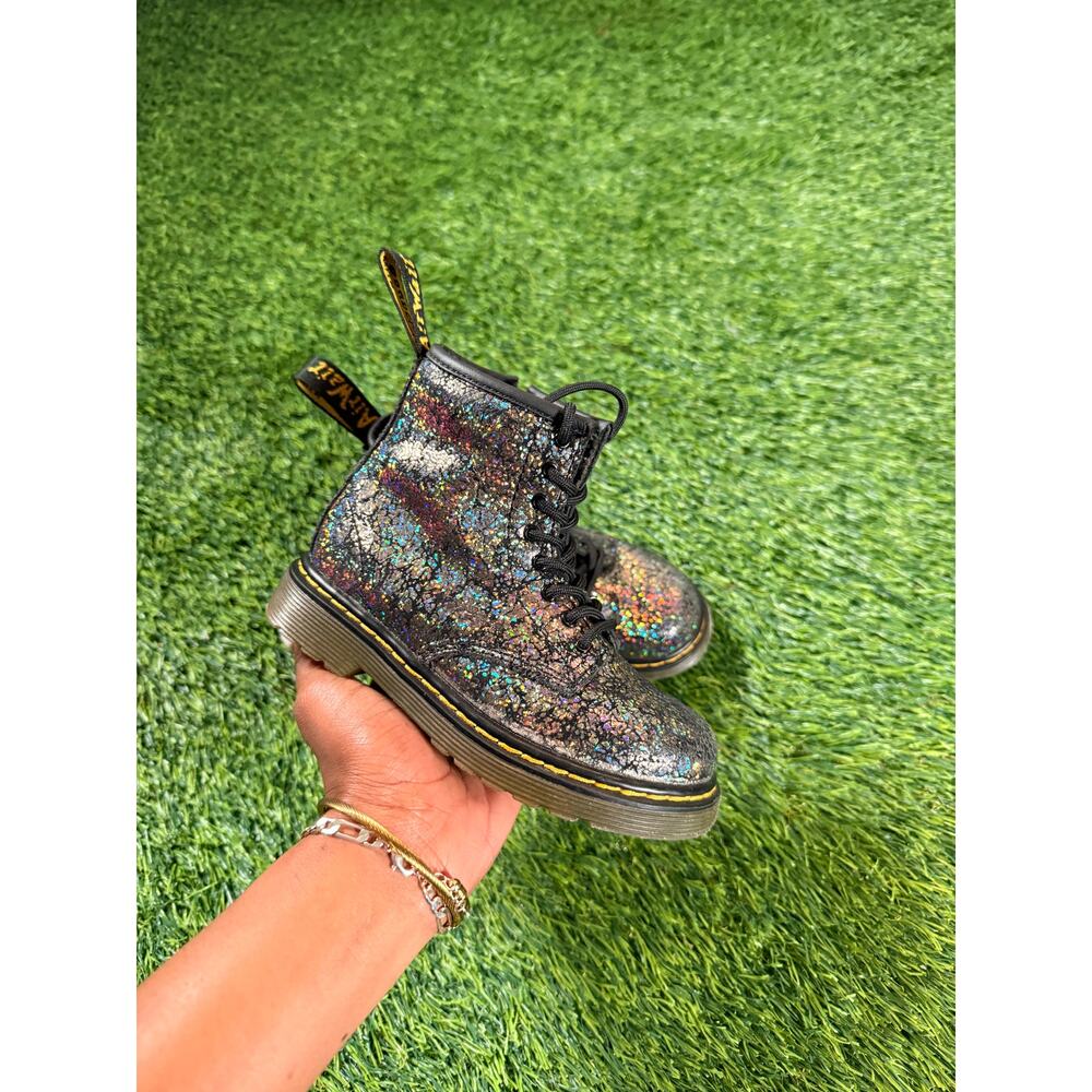 Dr Martens 1460 Glitter Crackle Boots Kids Size 9 Rainbow Holographic Side Zip